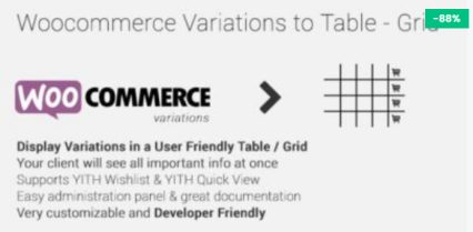 Woocommerce Variations to Table Grid